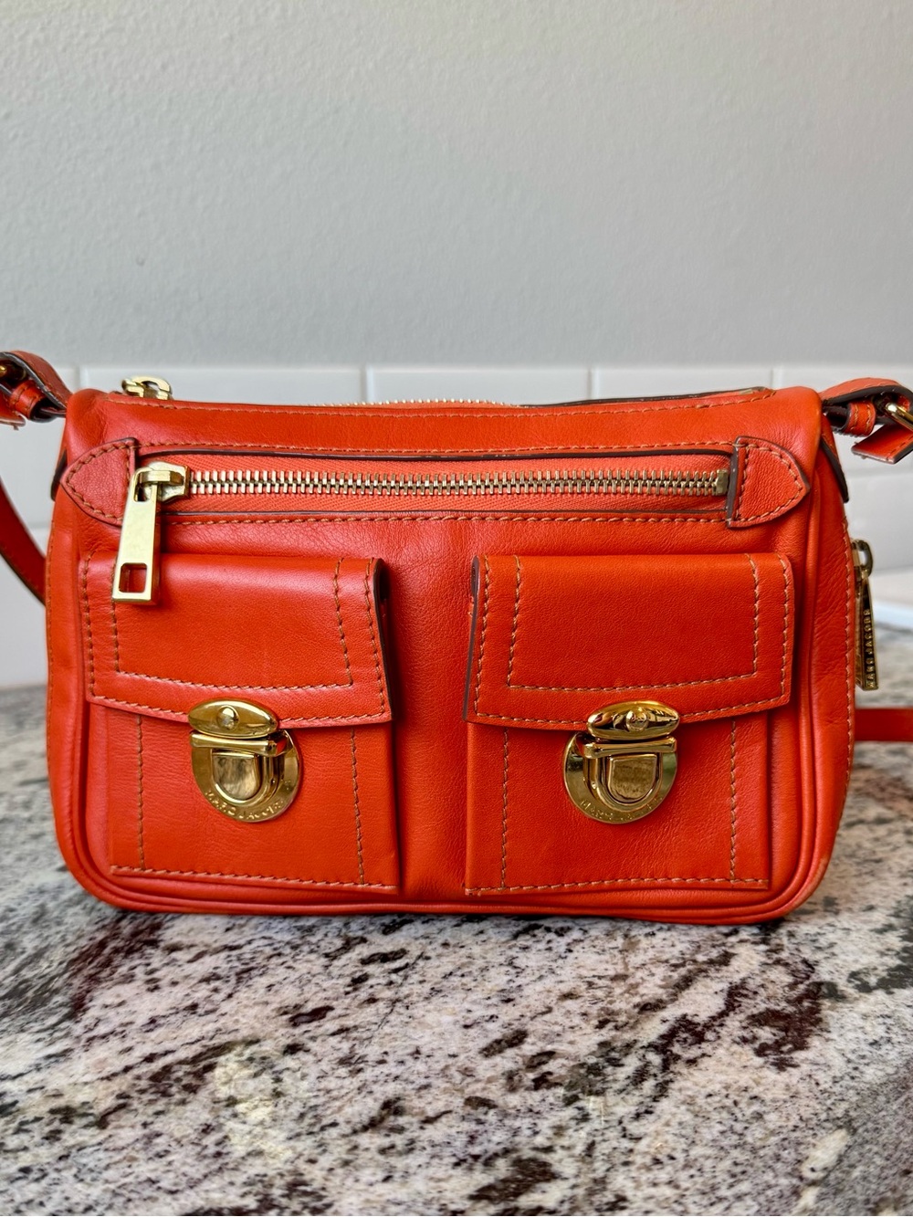 Marc Jacobs Vintage Mini Cammie Orange Leather Crossbody Gold Hardware VGUC